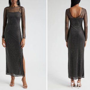 Ramy Brook Lulu Studded Rhinestone Mesh Maxi Dress